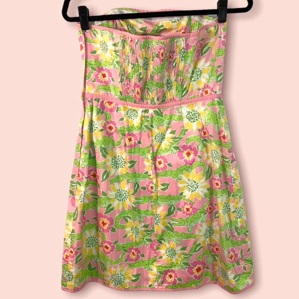 Lilly Pulitzer vintage alligator 🐊 print strapless dress, smocked back, size 4 - Picture 2 of 6